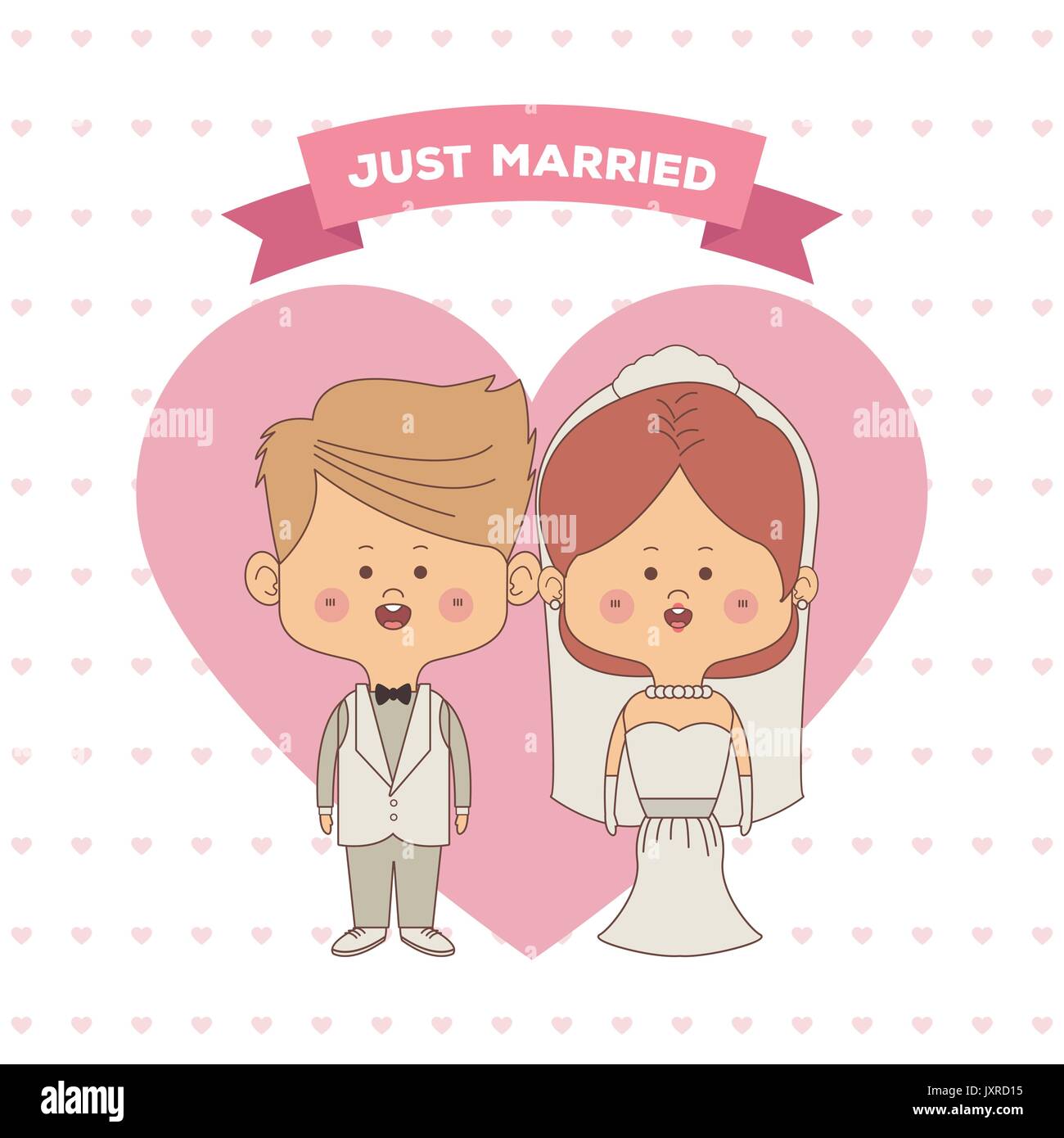 Grußkarte Muster der Herzen der frisch verheiratete Ehepaar Braut mit gesammelten Haare und blondd Bräutigam Stock Vektor