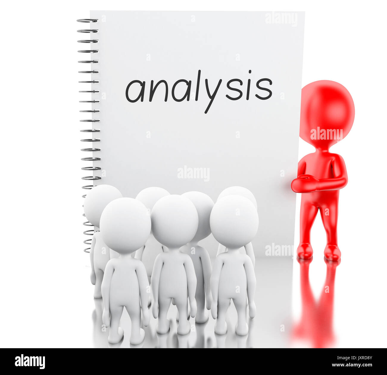 3D Renderer Bild. Weiße, rote Führung und Notizblock mit Wort Analyse. Business-Konzept. Isolierten weißen Hintergrund. Stockfoto