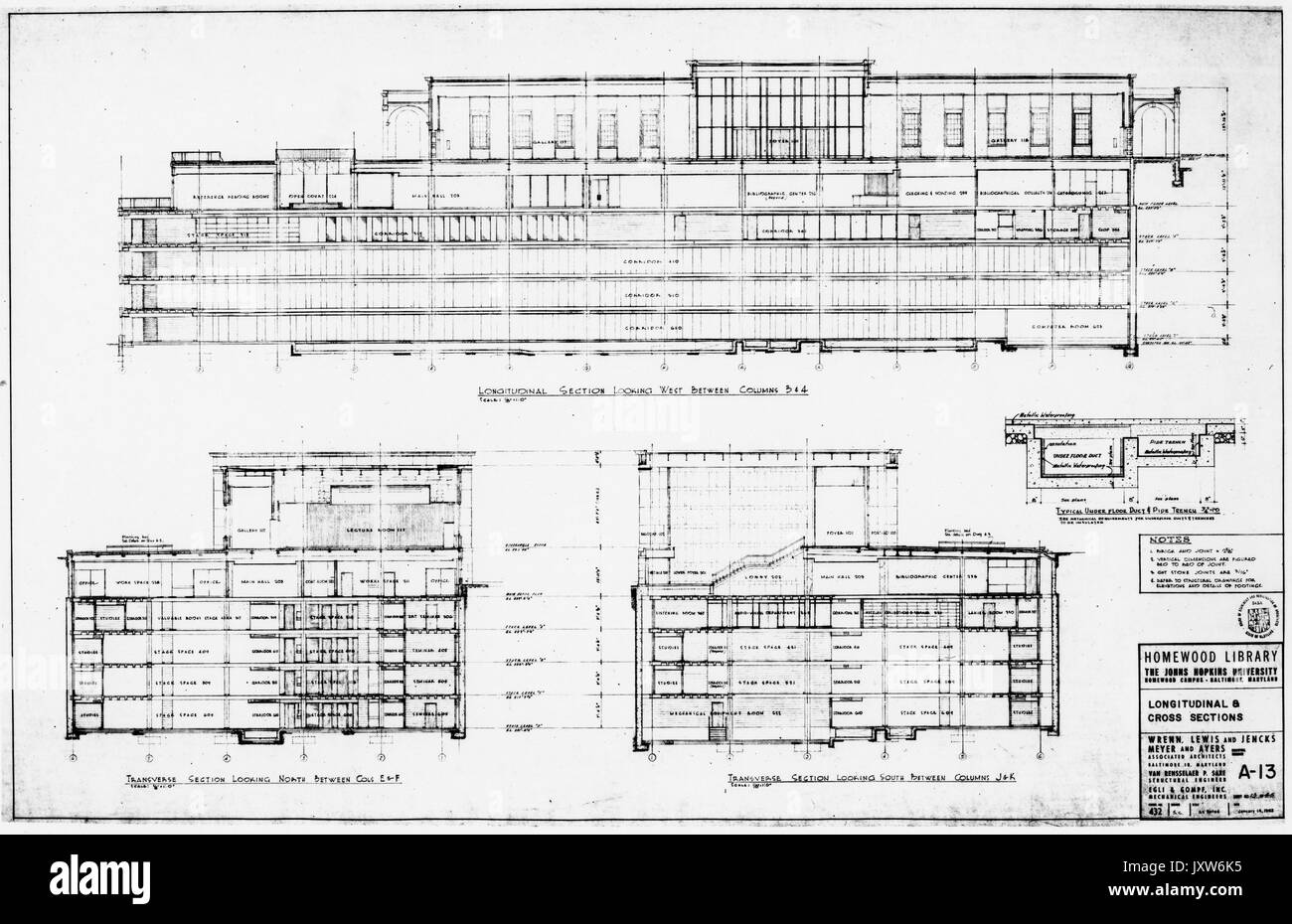 Mse-Bibliothek Foto von architektonischen Zeichnung, Längs- und corss Abschnitte, Zeichnung a-b, 1963. Stockfoto