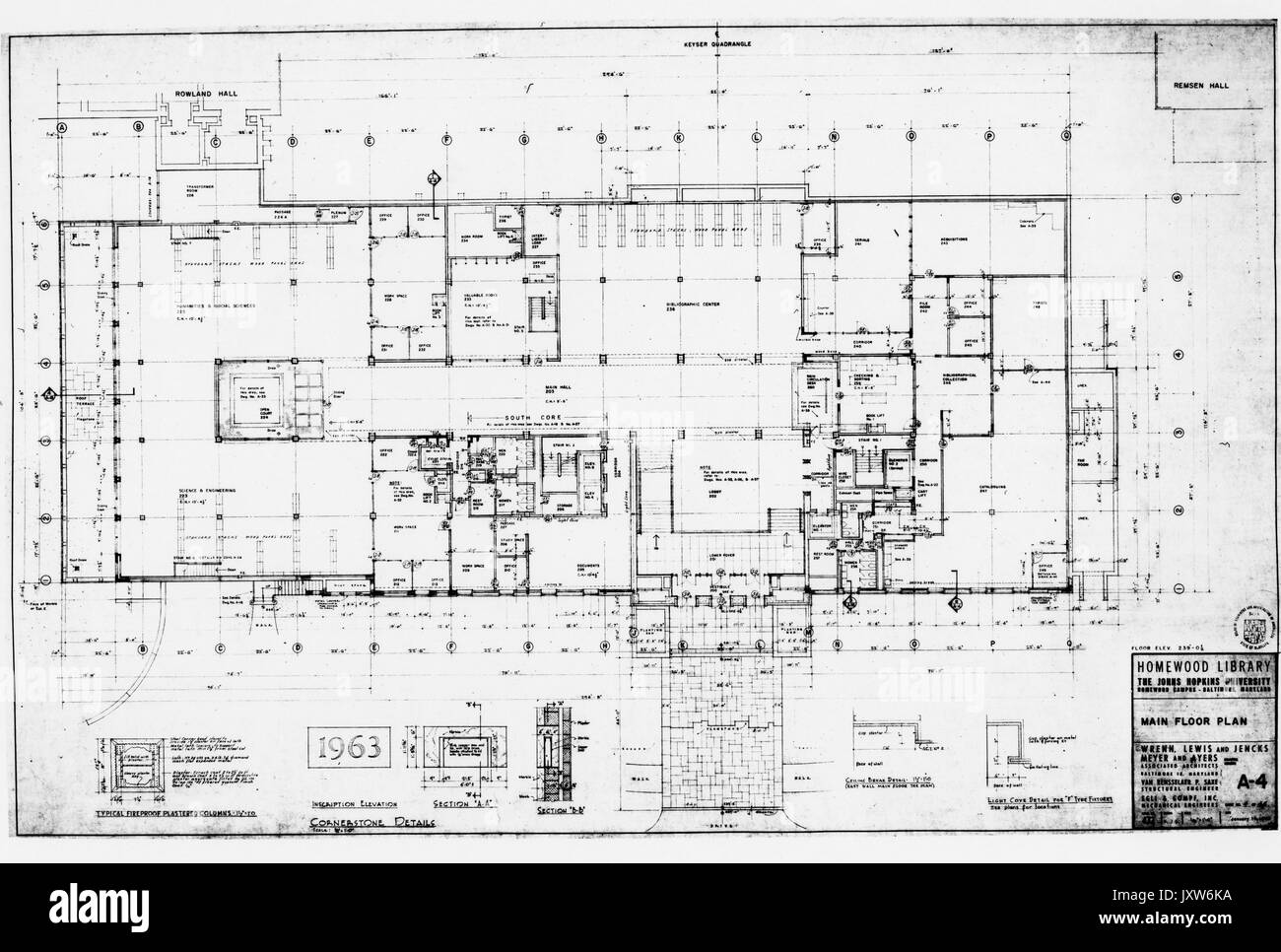 Blaupause für die Milton s Eisenhower Bibliothek an der Johns Hopkins University, 1963. Stockfoto