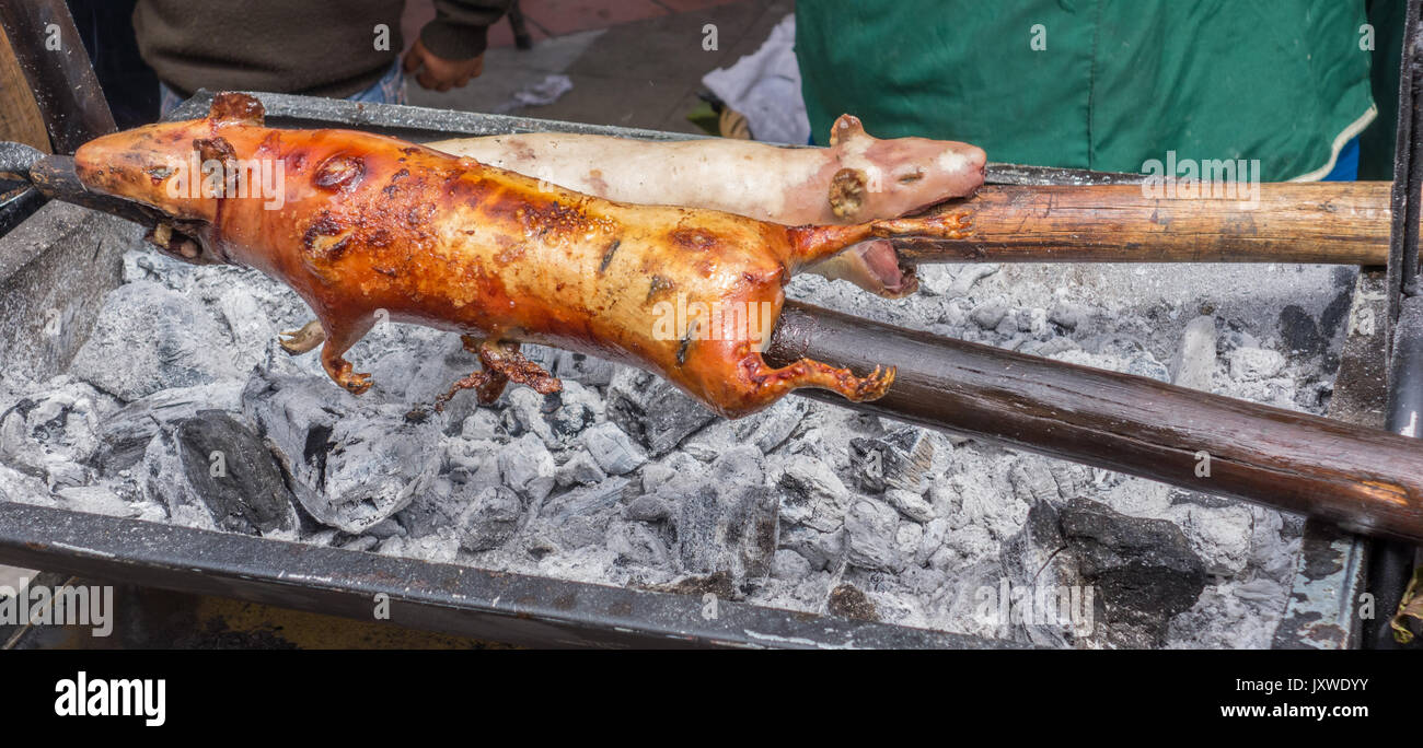 BBQ Cuy (Meerschweinchen) am Spieß Stockfotografie - Alamy