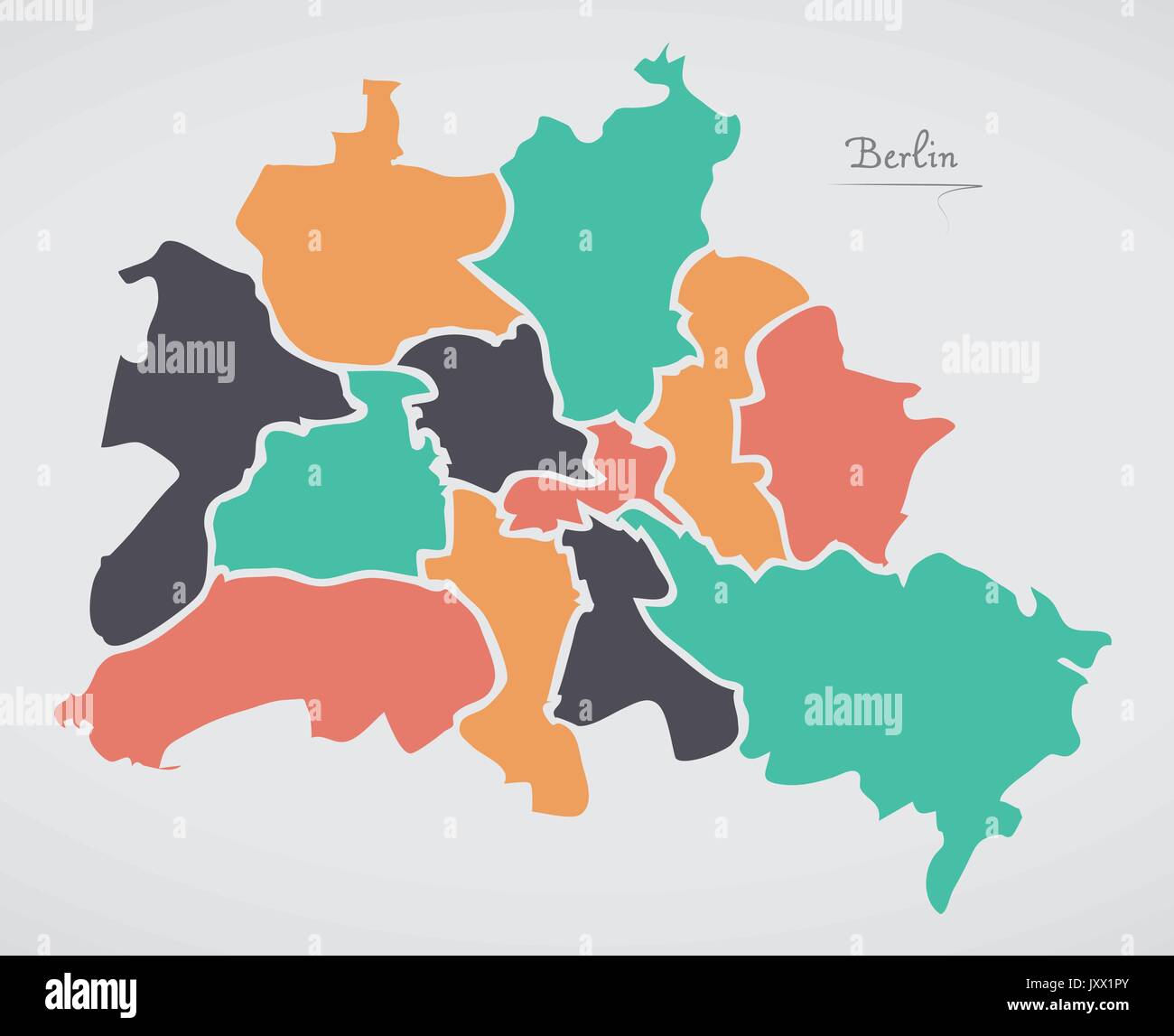 Berlin Karte mit Bezirken und moderne runde Formen Stock Vektor