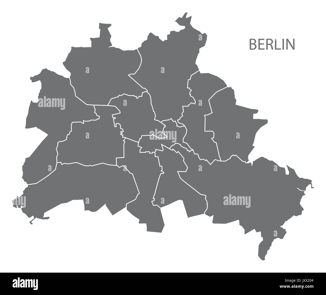 Berliner Stadtplan mit Bezirken Grau Abbildung silhouette Form Stock Vektor