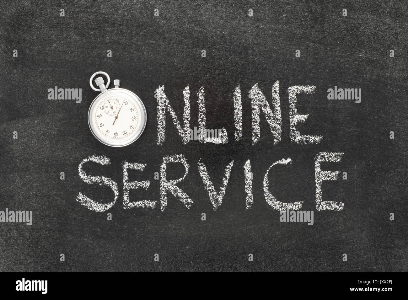 Online service Phrase handgeschrieben auf Schiefertafel mit Vintage präzise Stoppuhr statt O verwendet Stockfoto