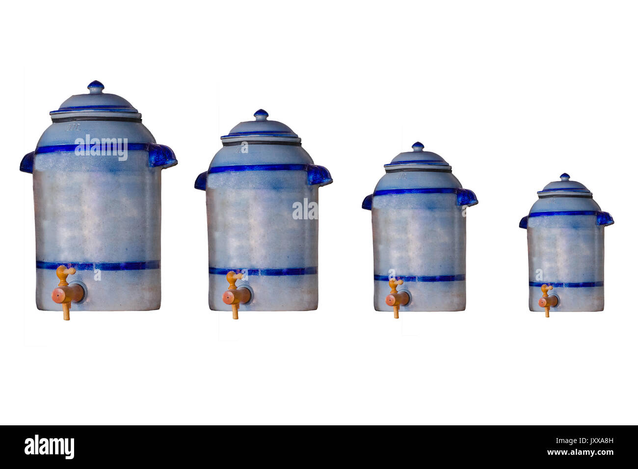 4 Keramik Töpfe, tontopf Essig Topf 20 Liter Unterstützung mit Tippen Stockfoto