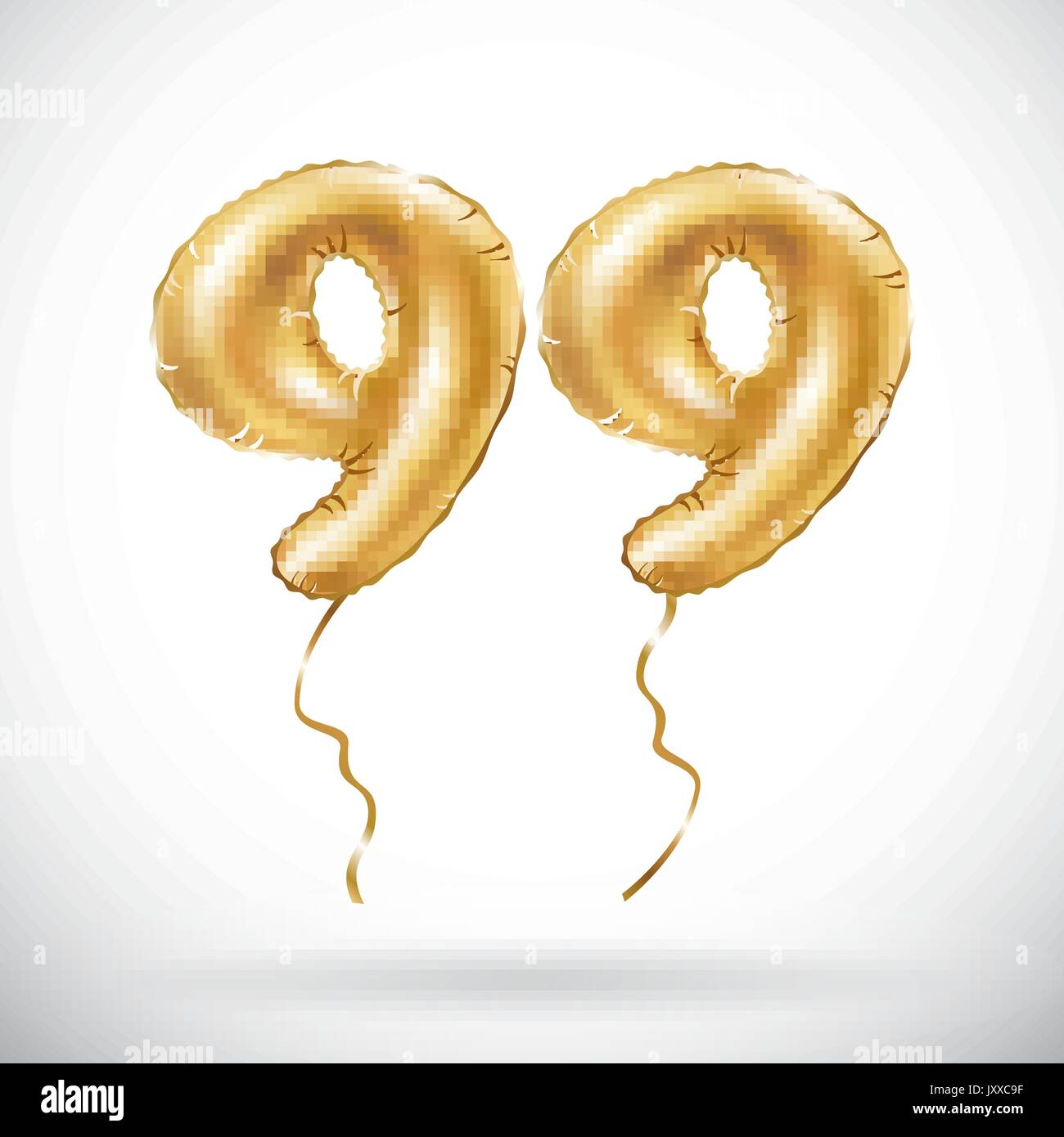 Vektor Goldene Zahl 99 99 metallic Ballon. Party Dekoration goldene Luftballons. Jahrestag Zeichen für Happy Holiday, Feier, Geburtstag, Auto Stock Vektor