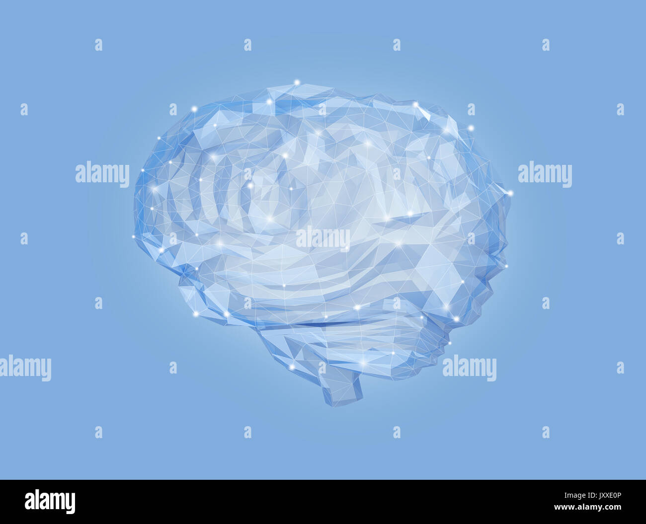 Seitenansicht des Low Poly Gehirn Modell. Konzept für künstliche Intelligenz. 3D-Bild. Stockfoto