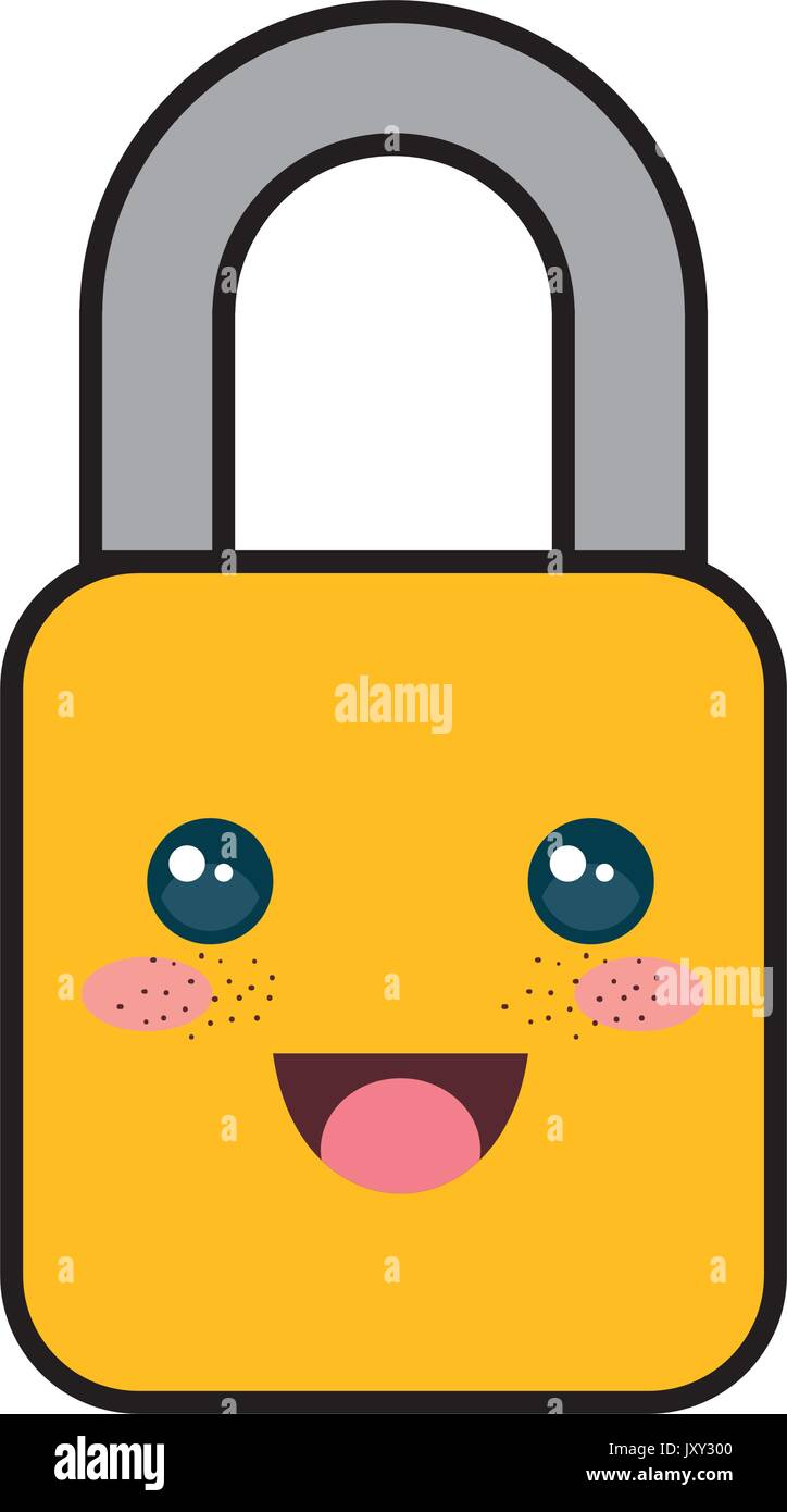 sicher sicher Vorhängeschloss Kawaii Charakter Stock Vektor