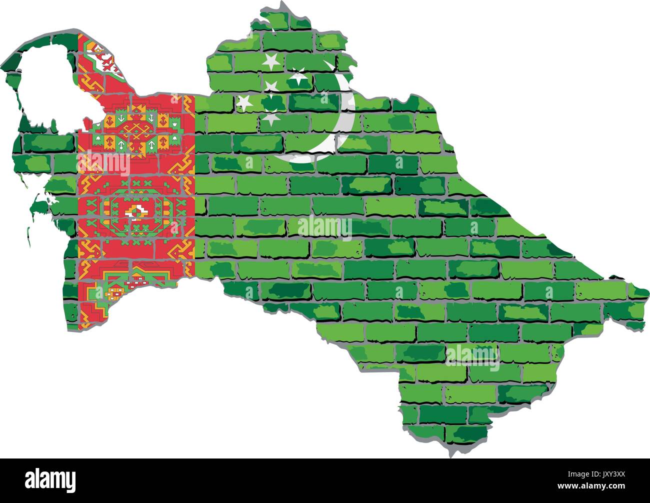 Turkmenistan Karte auf eine Mauer - Illustration, Turkmenistan Karte mit Fahne im Inneren Stock Vektor