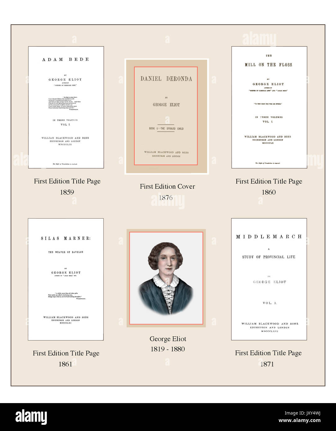 George Eliot Design, 1819 - 1880, Portrait mit fünf Titel Stockfoto