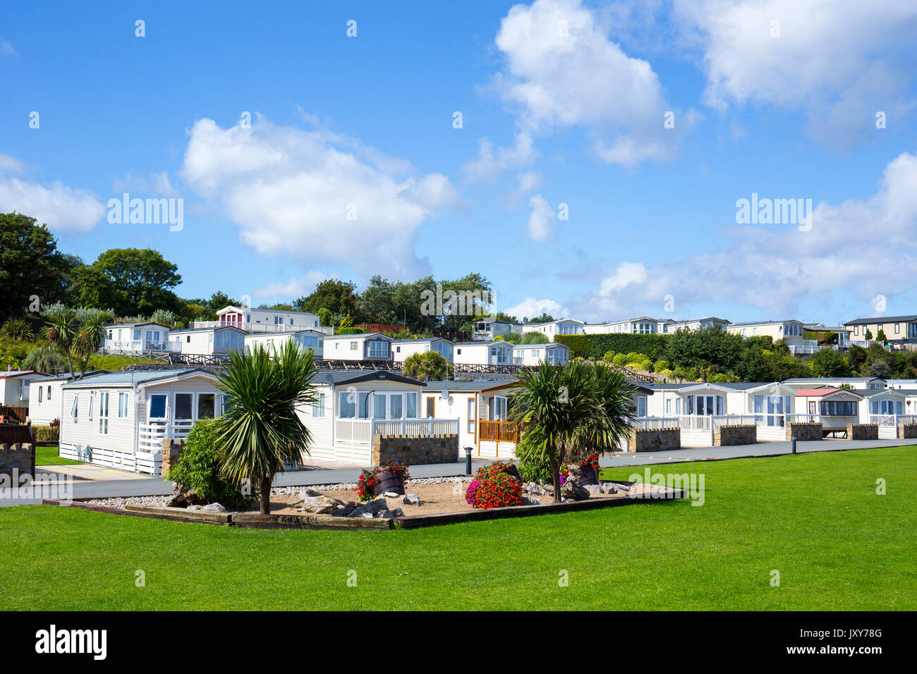 Luxus Lodges am Strand Caravan Park in Llanddulas Conwy in Wales UK Stockfoto