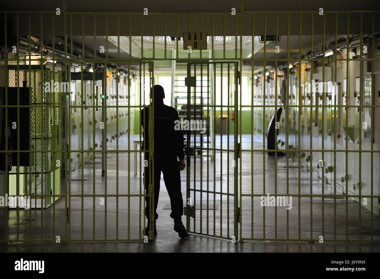 Saint-Martin-de-Re auf 2015/10/02: gefängniswärters hinter dem Flur Geländer. Stockfoto