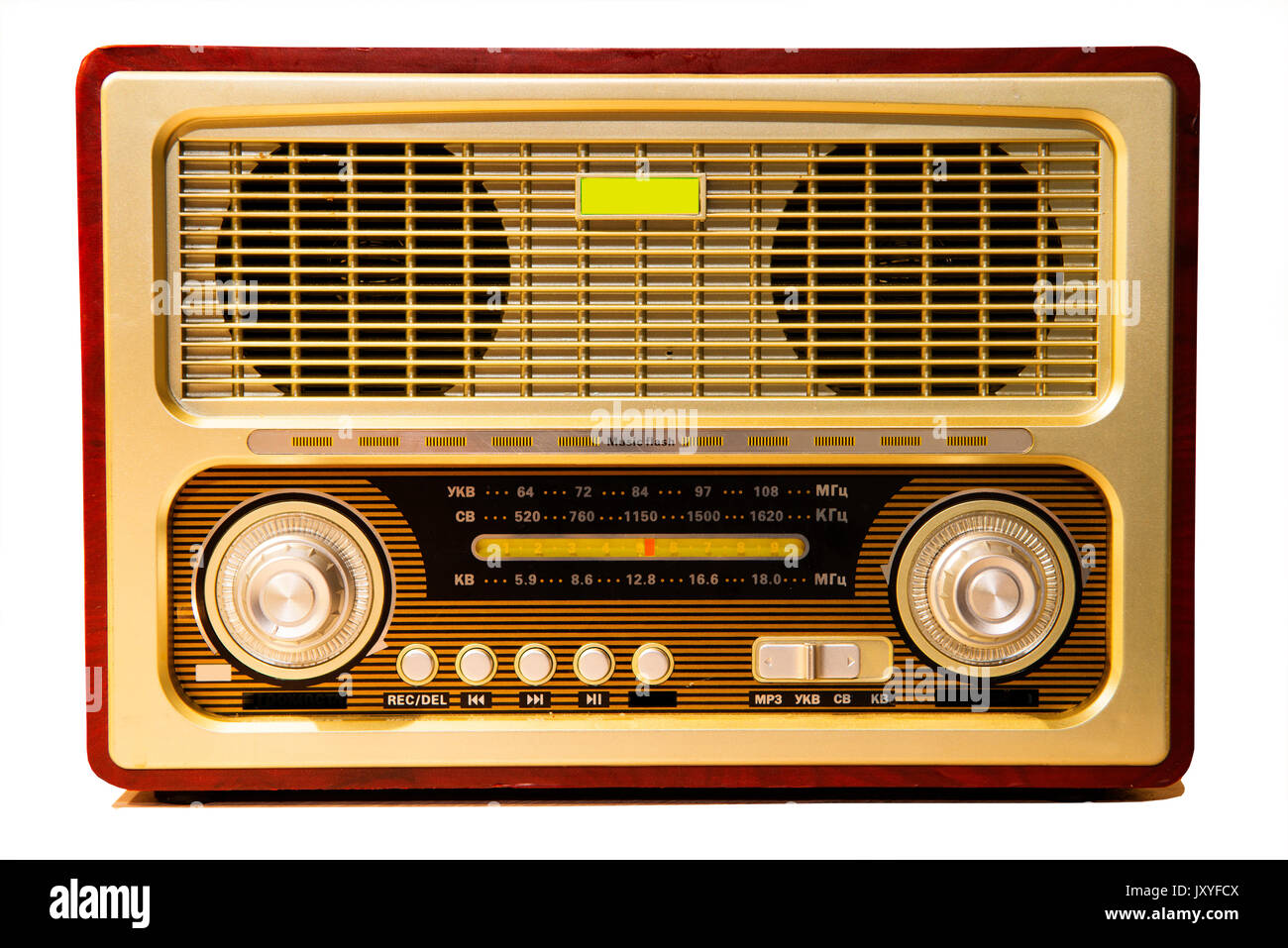Altes Radio auf weißem Hintergrund. Stil 50-er Jahren des 19. Jahrhunderts Stockfoto