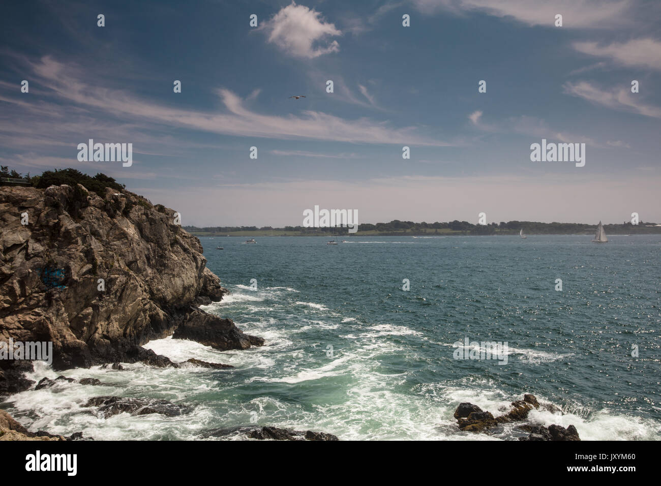 Heben Nebel weg von Fort Wetherill in Jamestown, RI. Stockfoto