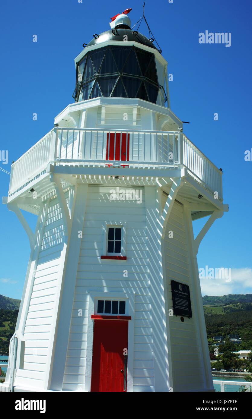 Akaroa Leuchtturm, Akaroa, Neuseeland Stockfoto