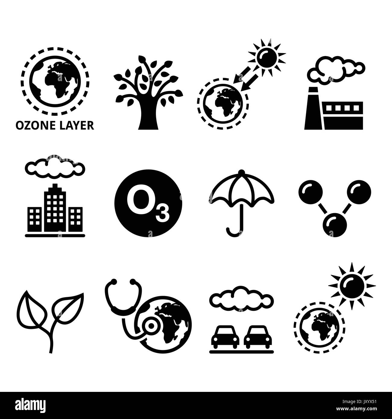 Welt Ozon Tag, Ökologie, Klimawandel Symbole gesetzt Stock Vektor