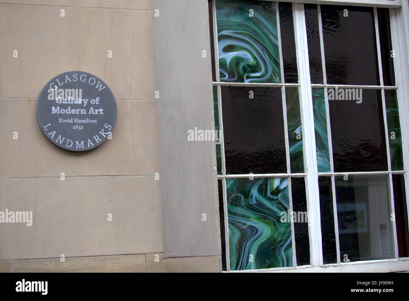 Galerie der Modernen Kunst GoMA Glasgow Wahrzeichen Plakette an der Seite des Gebäudes an den Architekten, die das ursprüngliche Gebäude David Hamilton konzipiert Stockfoto