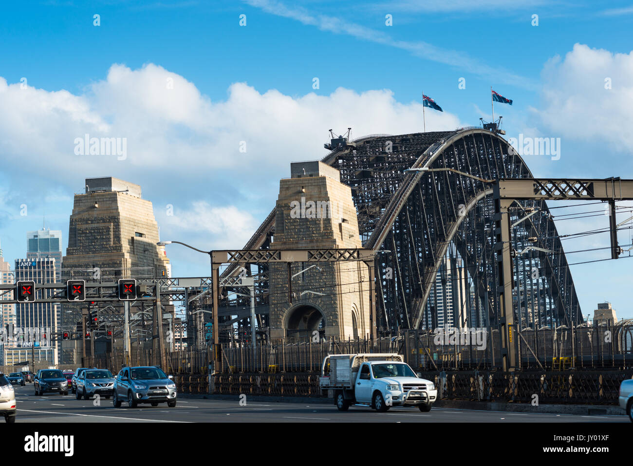 Sydney Harbour Bridge vom Fußweg auf der Brücke gesehen. Sydney, NSW, Australien. Stockfoto