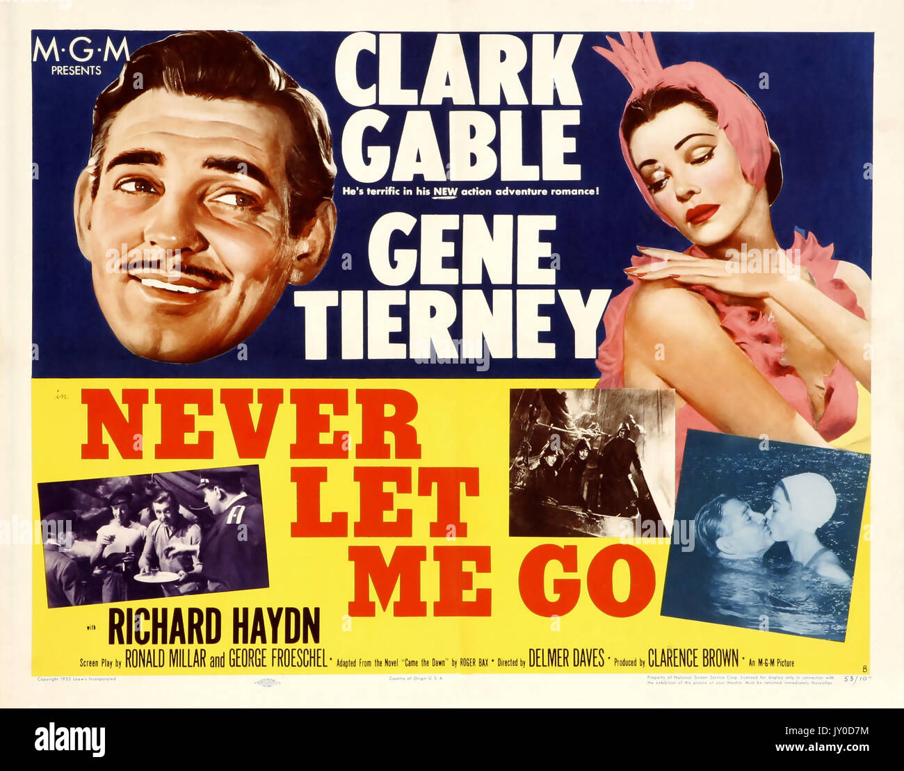NEVER LET ME GO 1953 MGM Film mit Clark Gable und Gene Tierney Stockfoto