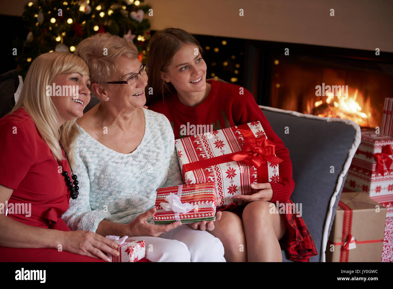 Weihnachten ist immer magic Zeit für Familie Stockfoto