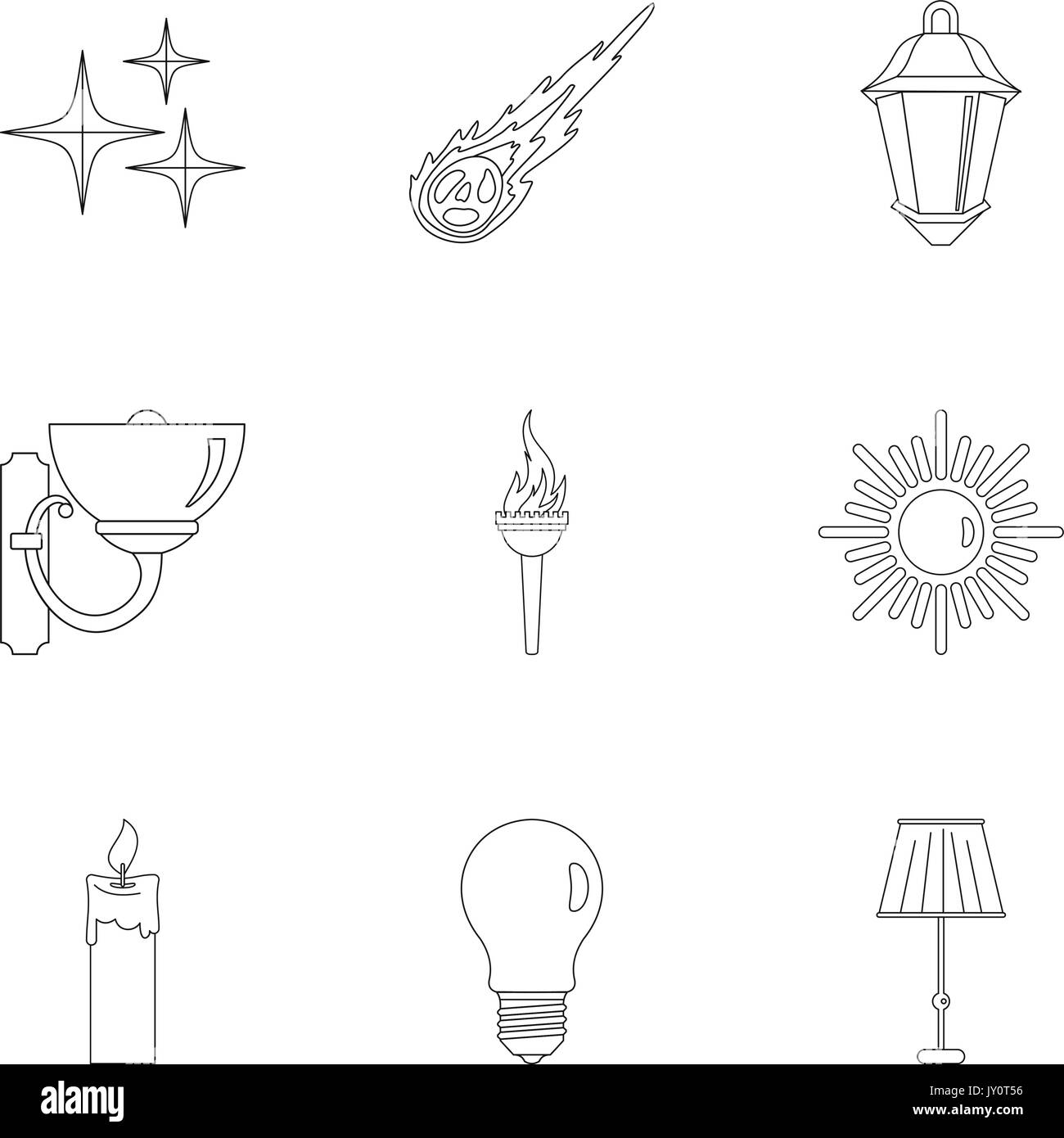 Beleuchtung Icon Set, outline Style Stock Vektor