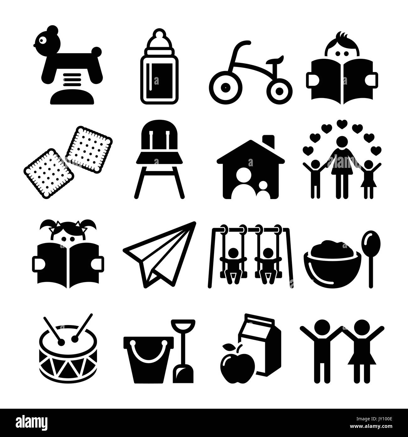 Baby oder Kleinkind in Kindergärten oder Kindertagesstätten Icons Set