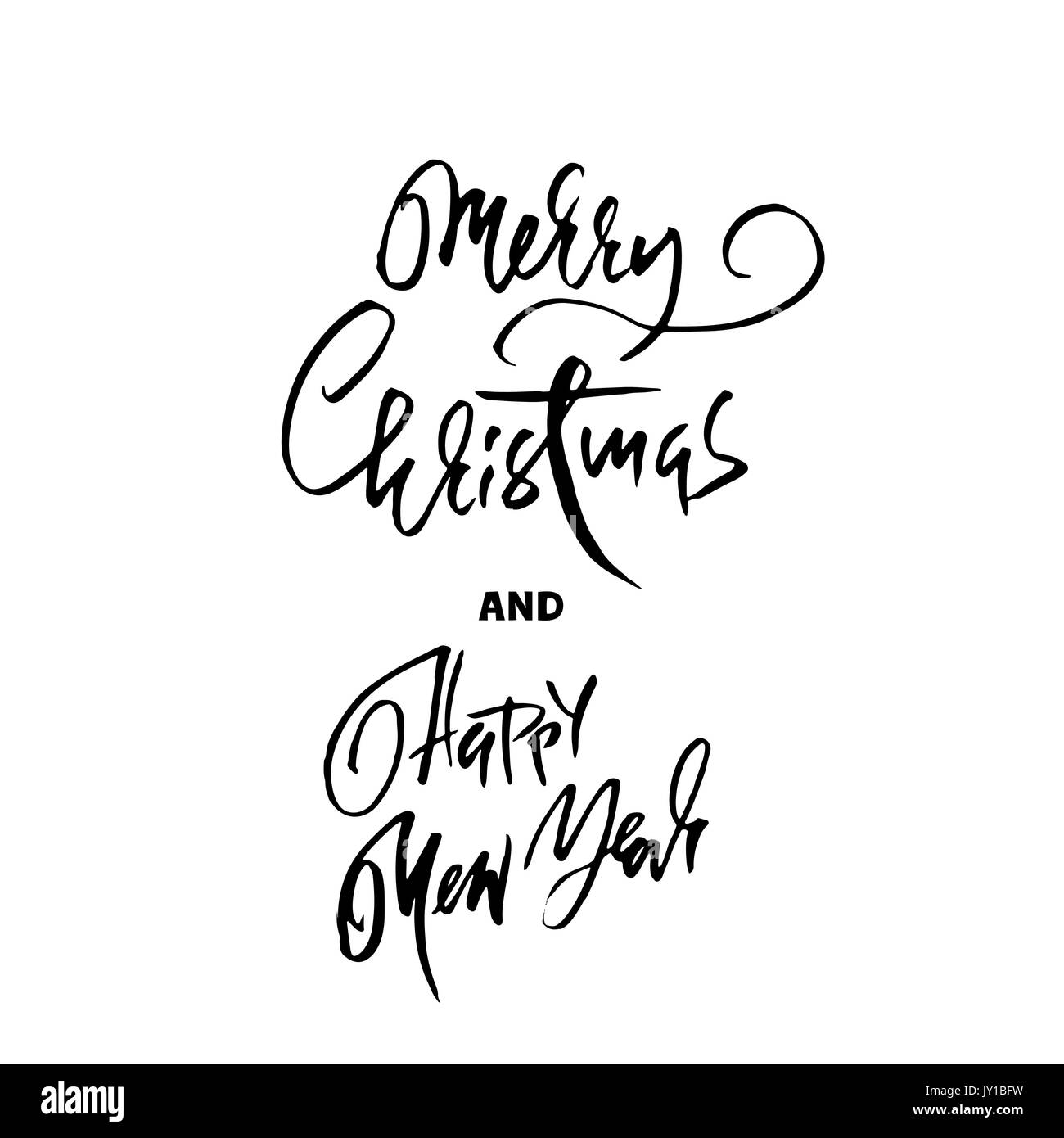 Handdrawn Weihnachtskarte. Frohes Neues Jahr Typografie Karte. Mit einem Pinsel Kalligraphie. Vektor Schriftzug. Stock Vektor