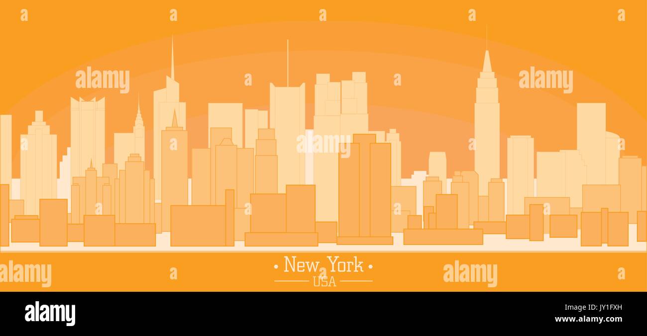 Lineare Banner in New York City Bauwerke Wahrzeichen tag Skyline silhouette Vector Illustration. Stadtbild Farbe orange Line Art USA nyc modernen flachen Pfanne Stock Vektor