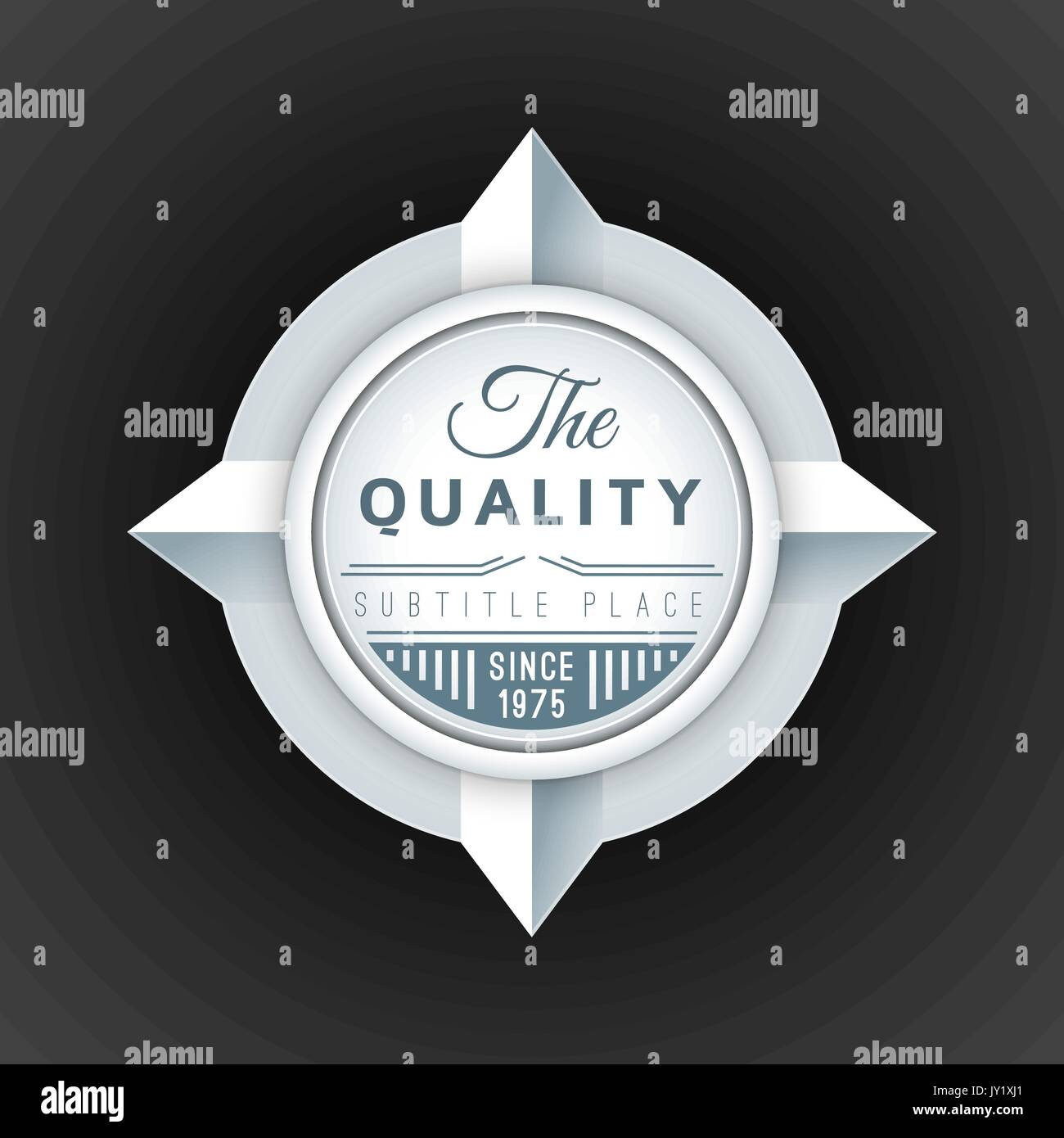 Vector silber weiß Farben flache Bauform Kompass label Dekoration mit Schatten volumetrische Banner Design auf schwarzem Hintergrund Stock Vektor