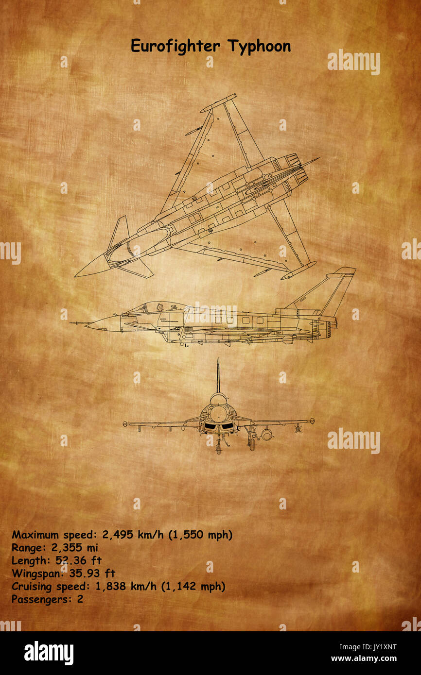 Flugzeuge Blaupause der Eurofighter Typhoon ist ein Twin-engine, canard - delta wing, multirole Fighter. Der Eurofighter Typhoon ist ein sehr agiles aircra Stockfoto