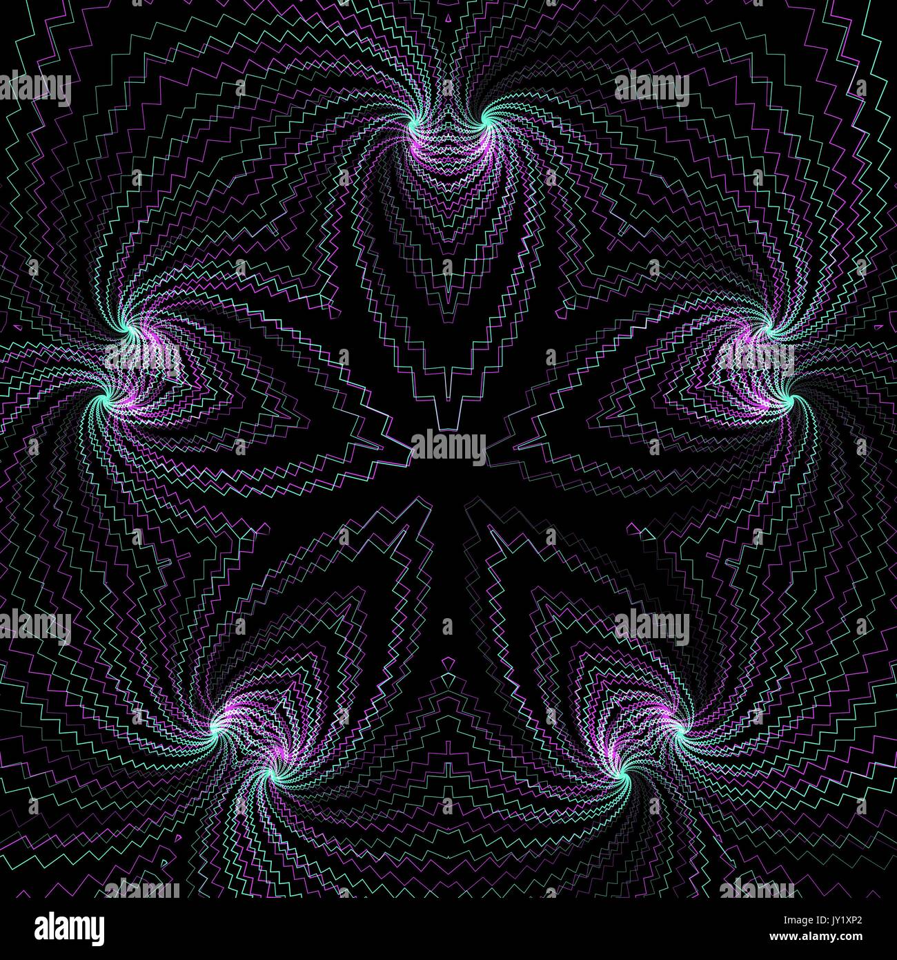 Vektor abstraktes fraktale Geometrie Dekoration anaglif farbige Dreidimensionale Darstellung schwarzer Hintergrund Stock Vektor