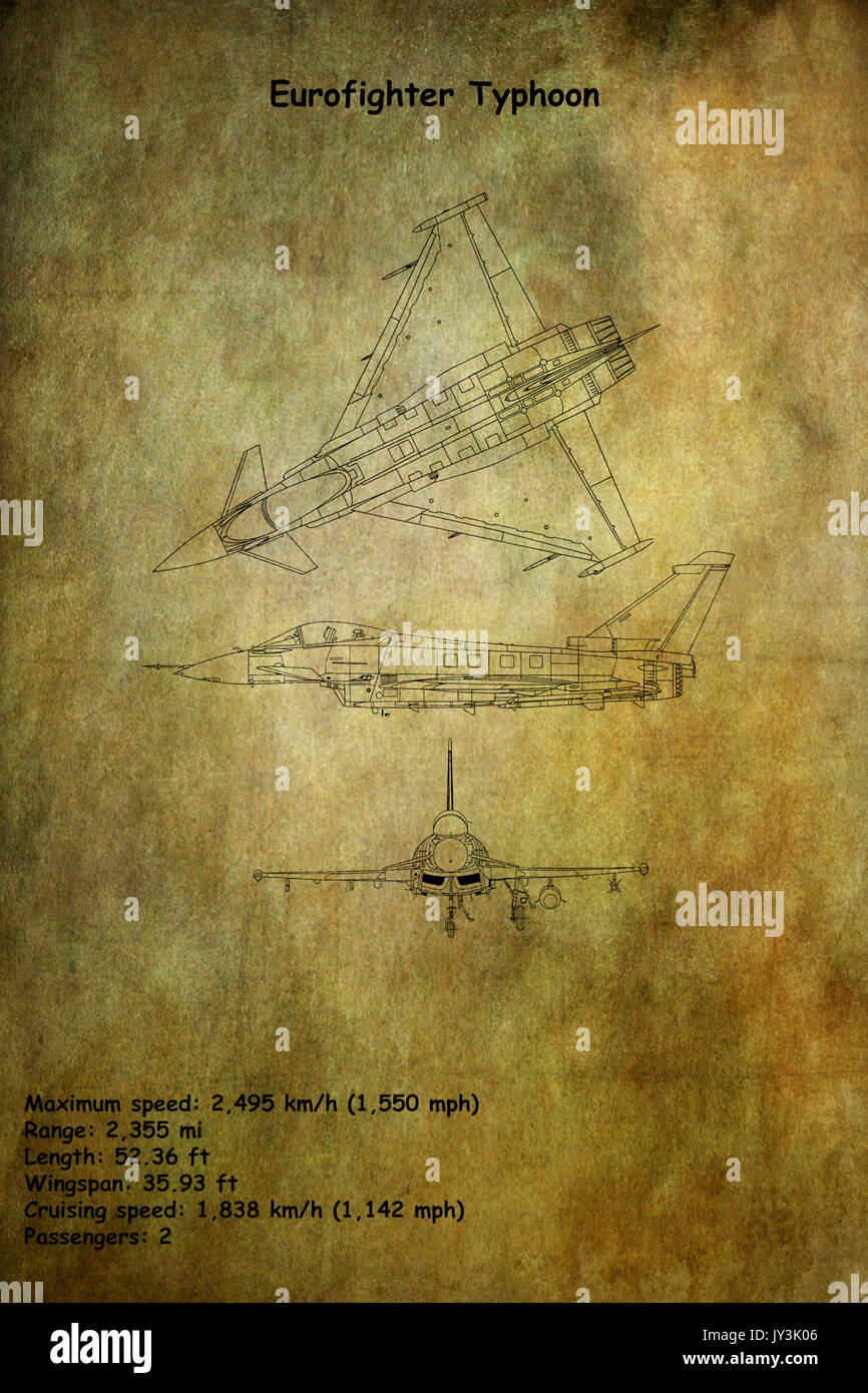 Flugzeuge Blaupause der Eurofighter Typhoon ist ein Twin-engine, canard - delta wing, multirole Fighter. Der Eurofighter Typhoon ist ein sehr agiles aircra Stockfoto