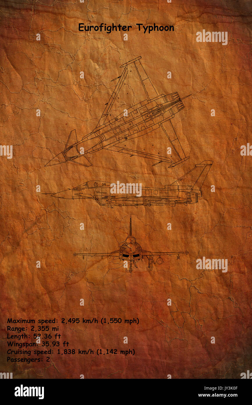 Flugzeuge Blaupause der Eurofighter Typhoon ist ein Twin-engine, canard - delta wing, multirole Fighter. Der Eurofighter Typhoon ist ein sehr agiles aircra Stockfoto