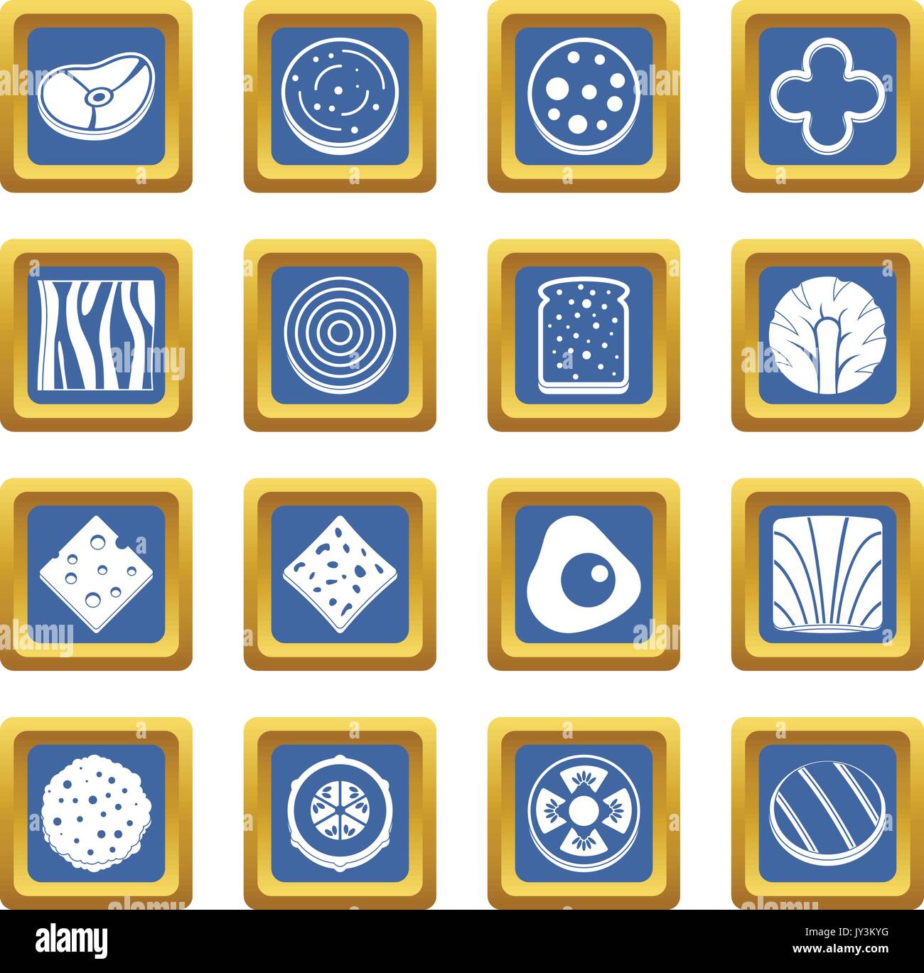 Slice Lebensmittelzutat Icons Set blau Stock Vektor