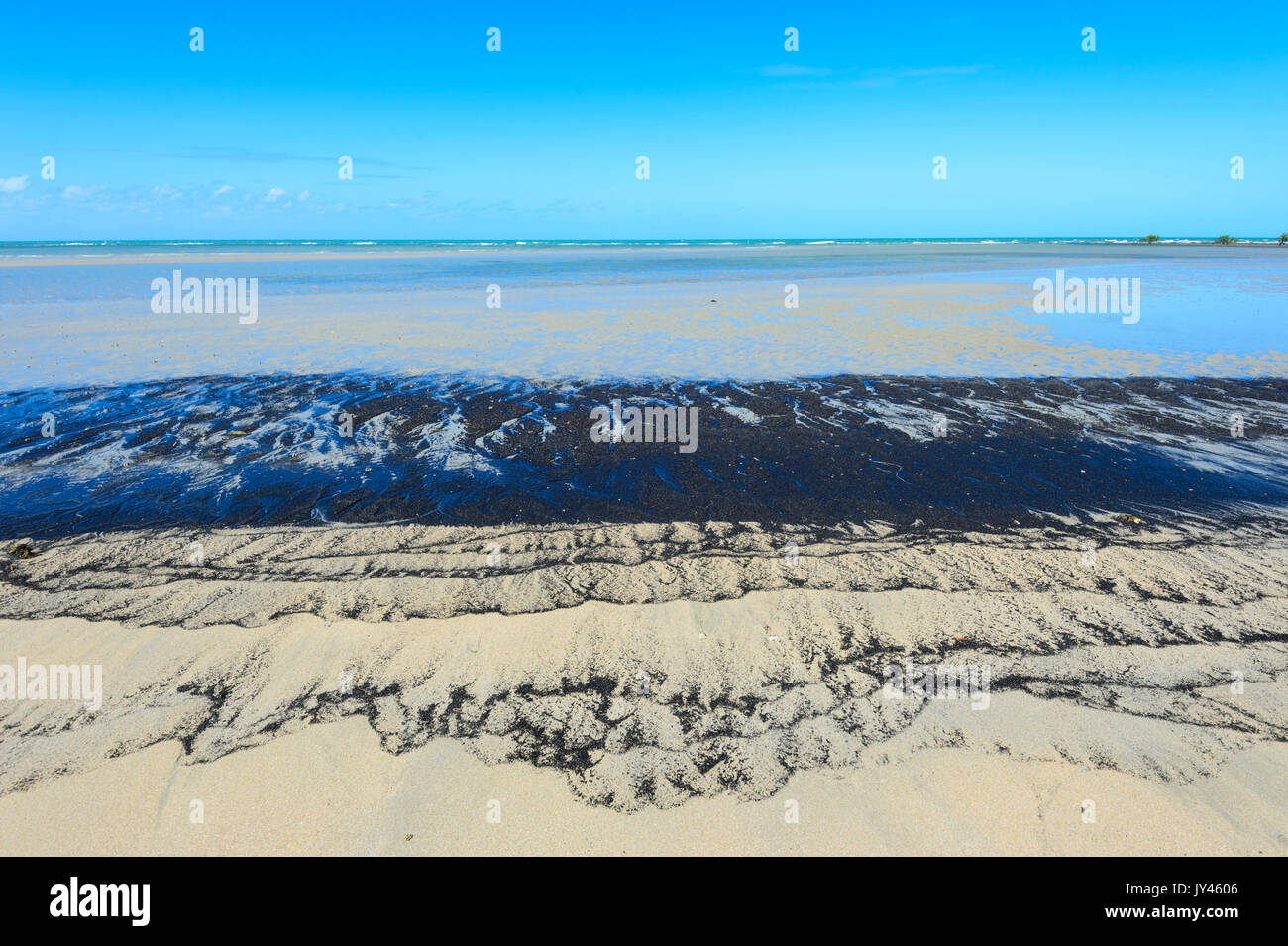 Sand Mustern aus ilmenit und Magnetit aus Granite ausgehöhlt, Cape Tribulation, Daintree National Park, Far North Queensland, FNQ, QLD, Australien Stockfoto