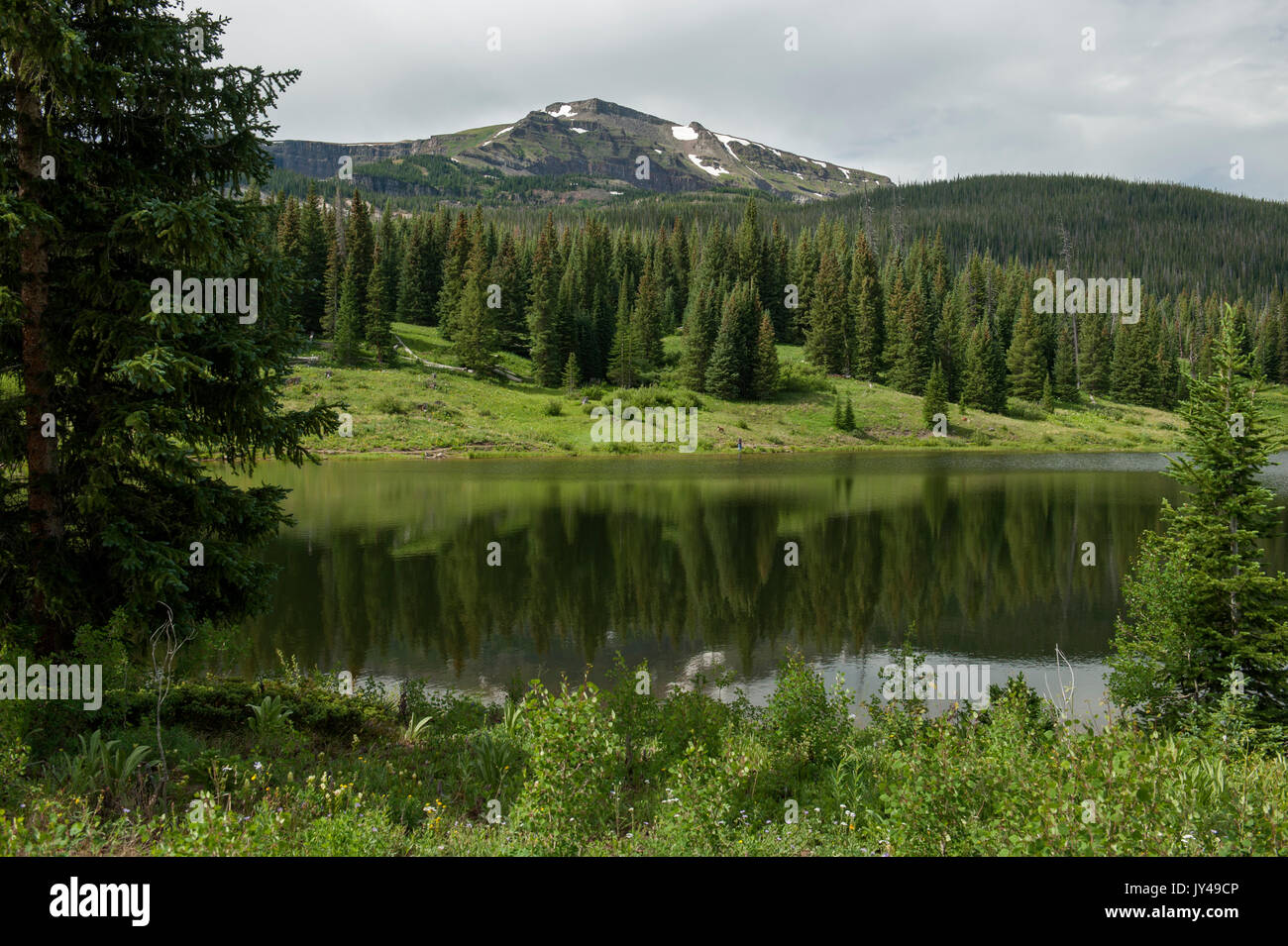 Flache Oberseite Berg- und Bear Lake, in dem Routt National Forest, Colorado Stockfoto