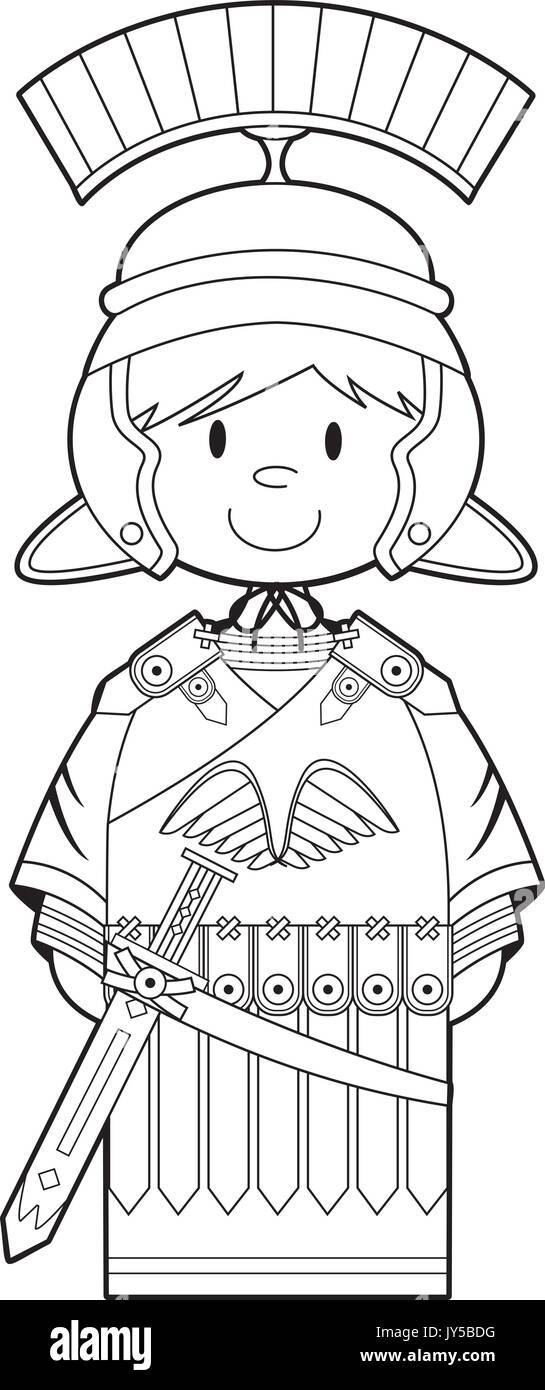 Cute Cartoon antiken römischen Hauptmann Soldat mit Schwert Strichzeichnung Vector Illustration Stock Vektor