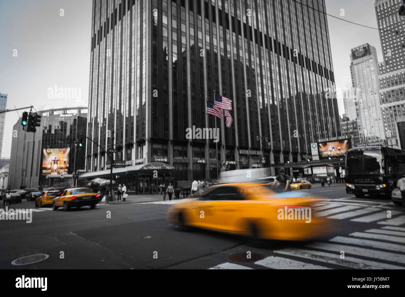 New York Taxi von Madison Square Garden Stockfoto