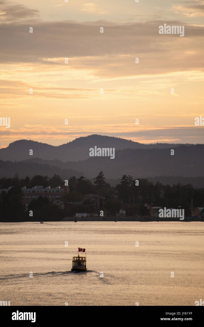 Wasser Taxi Taxi in Victoria BC-Hafen bei Sonnenuntergang, Vancouver Island Stockfoto