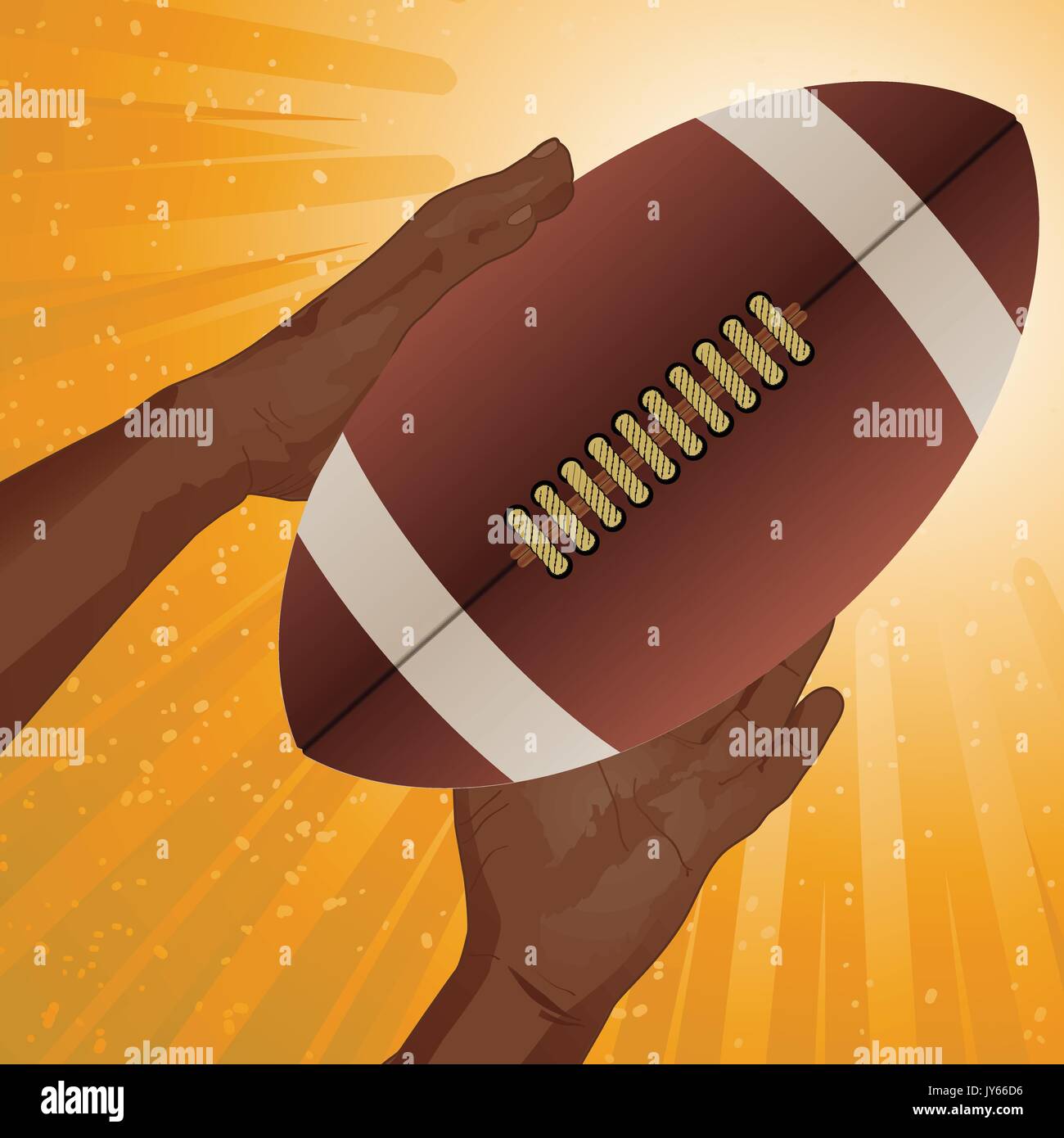 Die Hände fangen American Football Rugby Ball mit Details Stock Vektor