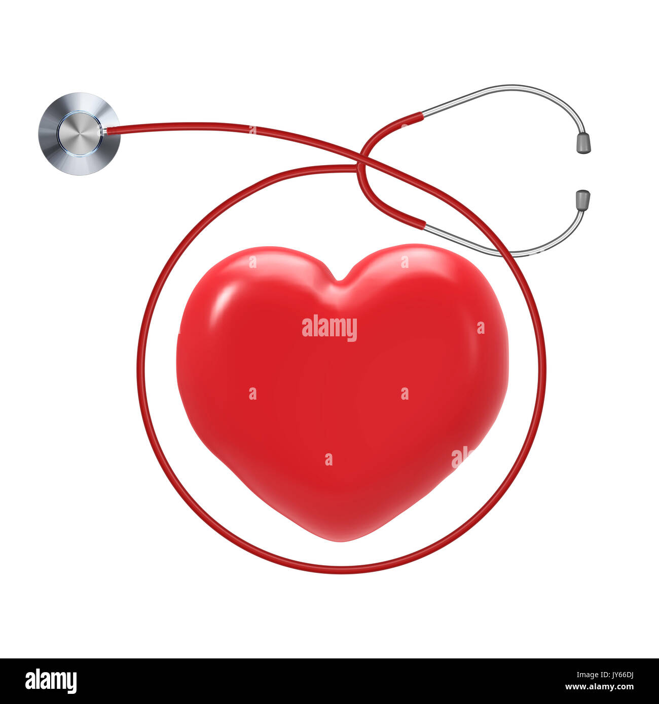 Health Check up mit roten Herzen Form und Stethoskop Stockfoto
