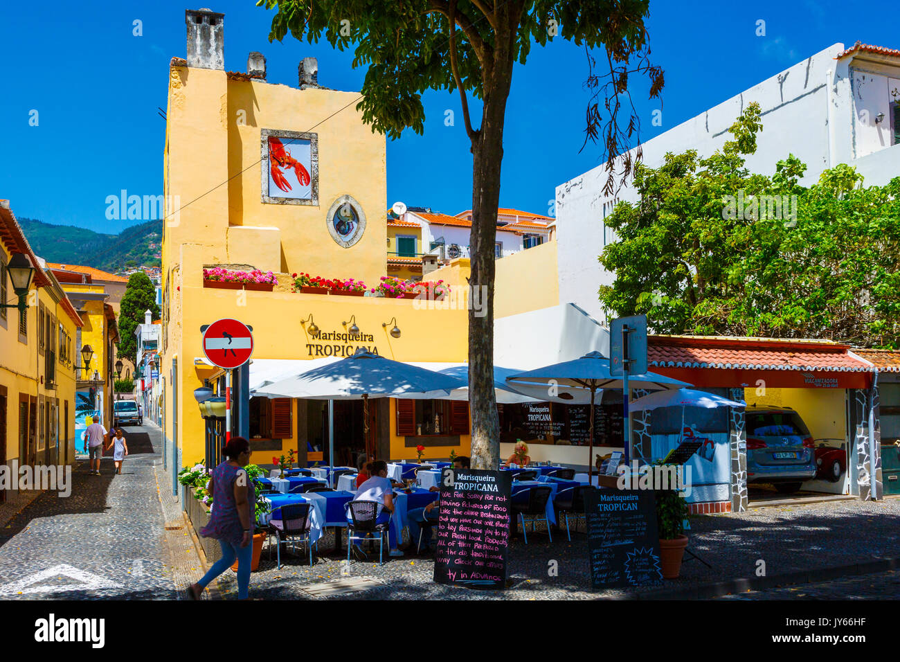 Restaurant in der Altstadt. Funchal, Madeira, Portugal, Europa. Stockfoto