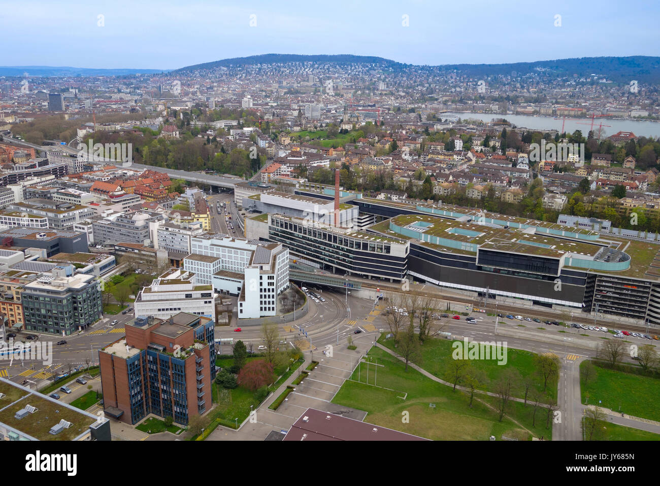 Luftaufnahme der Stadt Zürich mit Sihlcity *** Local Caption *** Zürich, Stadt, Sihlcity, Schweiz, Luftbilder, Luftaufnahmen, von oben, aer Stockfoto