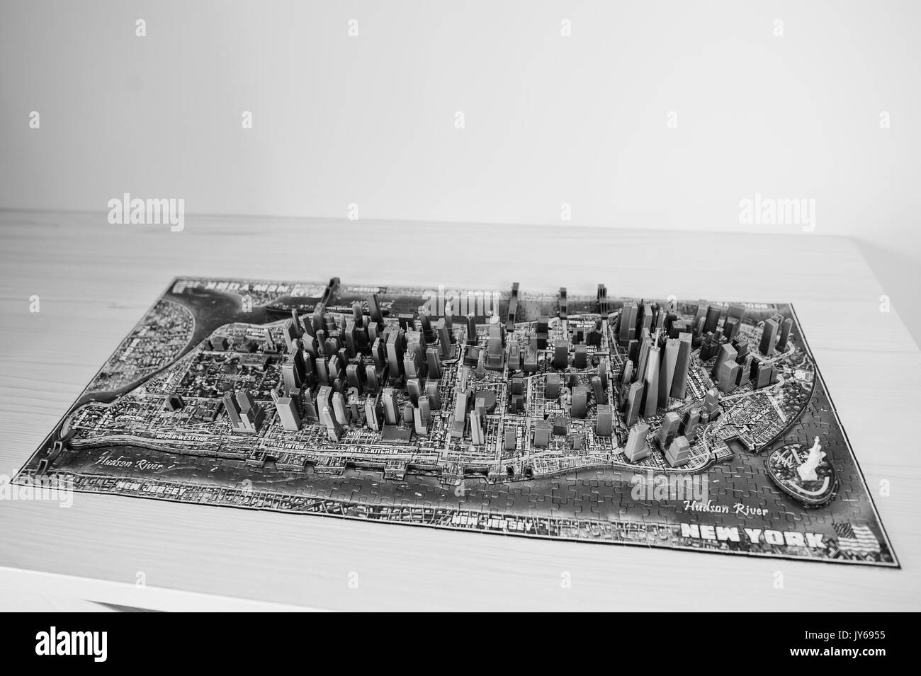 Nahaufnahme einer 3d New York City Karte zusammengestellt von Puzzles. Stockfoto