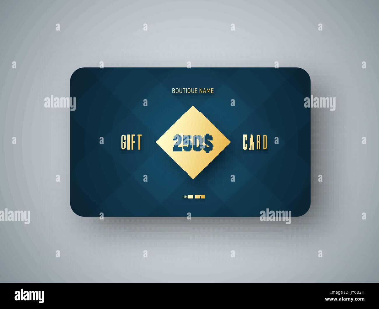 Vorlage eines Premium Geschenk Karte mit einem Gold Diamond und Text auf einem blauen Abstrakt Hintergrund. Minimalistisches Design. Vector Illustration Stock Vektor