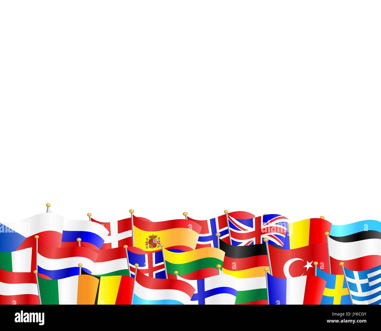 Flaggen der verschiedenen europäischen Länder gegen die weißen Hintergrund Stock Vektor