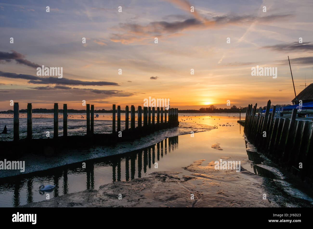 Sonnenuntergang über Bosham Hafen, West Sussex, England Stockfoto