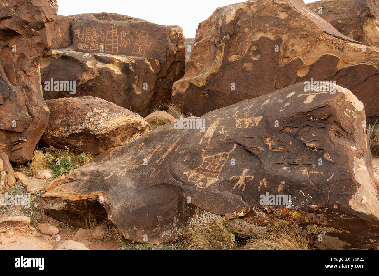 Nordamerika; USA; Utah; St. George Bereich; Wüste; Kunst der Aborigines; Anasazi Tal; Anasazi Ridge Petroglyps; Stockfoto