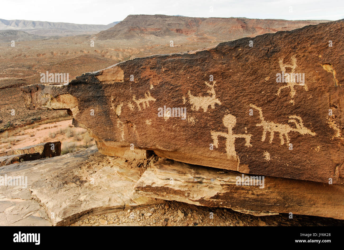 Nordamerika; USA; Utah; St. George Bereich; Wüste; Kunst der Aborigines; Anasazi Tal; Anasazi Ridge Petroglyps; Stockfoto