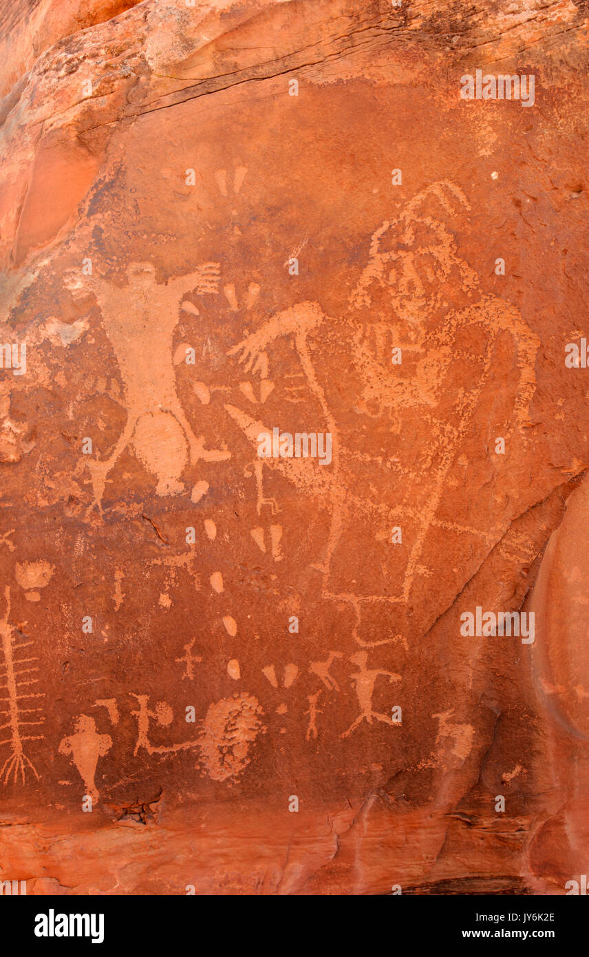 Nordamerika; USA; Utah; die Gegend um Moab; Colorado River; Wüste; Kunst der Aborigines; Petroglyps;' die Geburt." Stockfoto